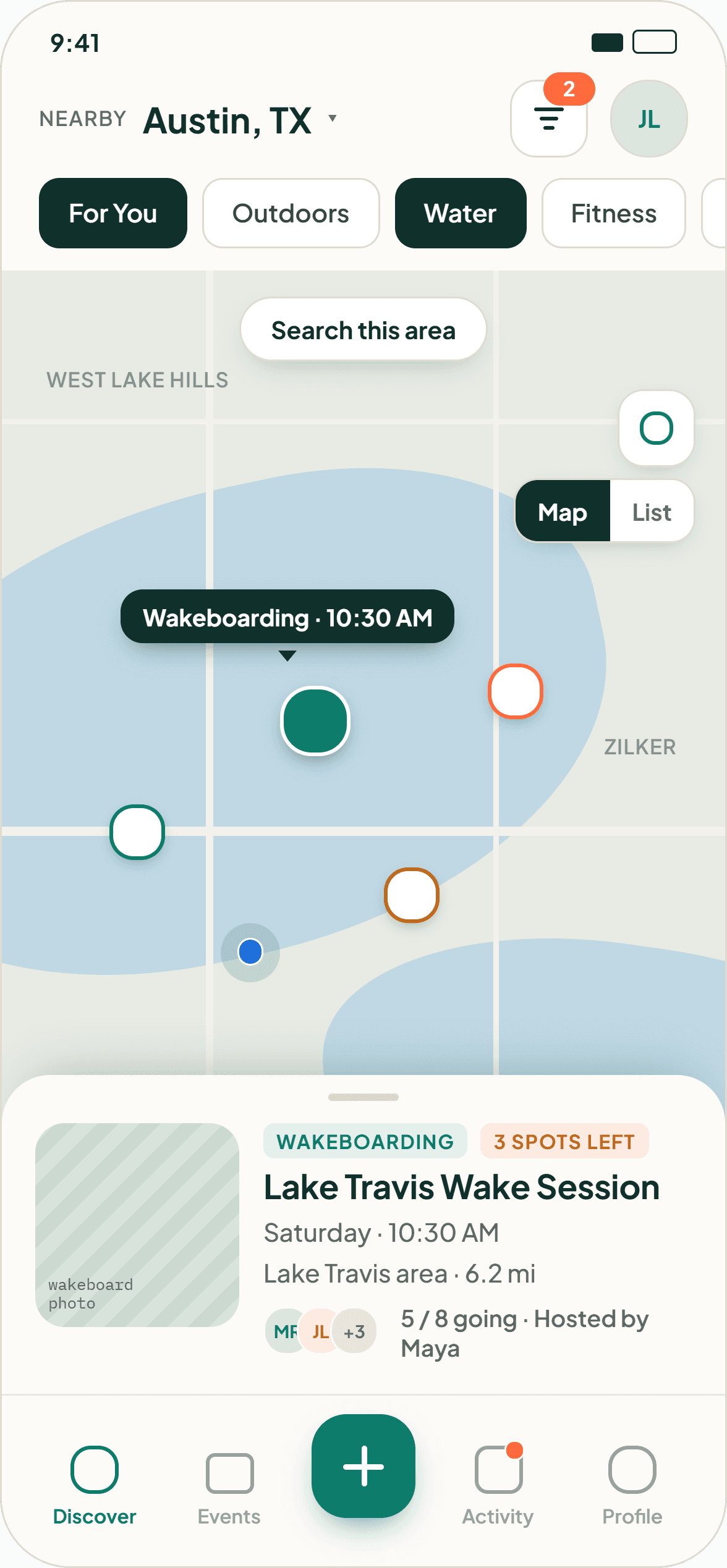 Crew discovery map showing nearby activities available to join