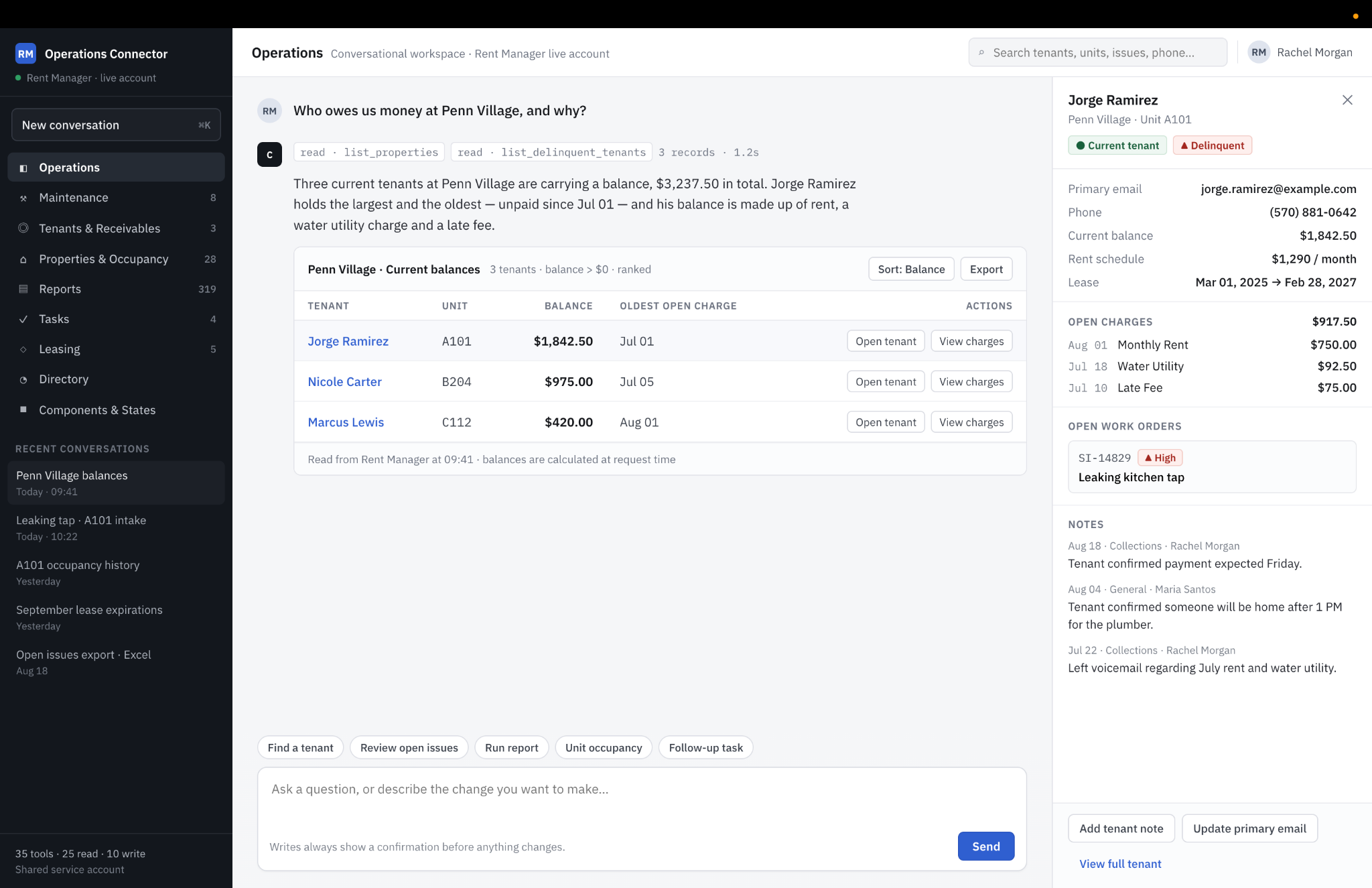 Rent Manager AI conversational operations workspace