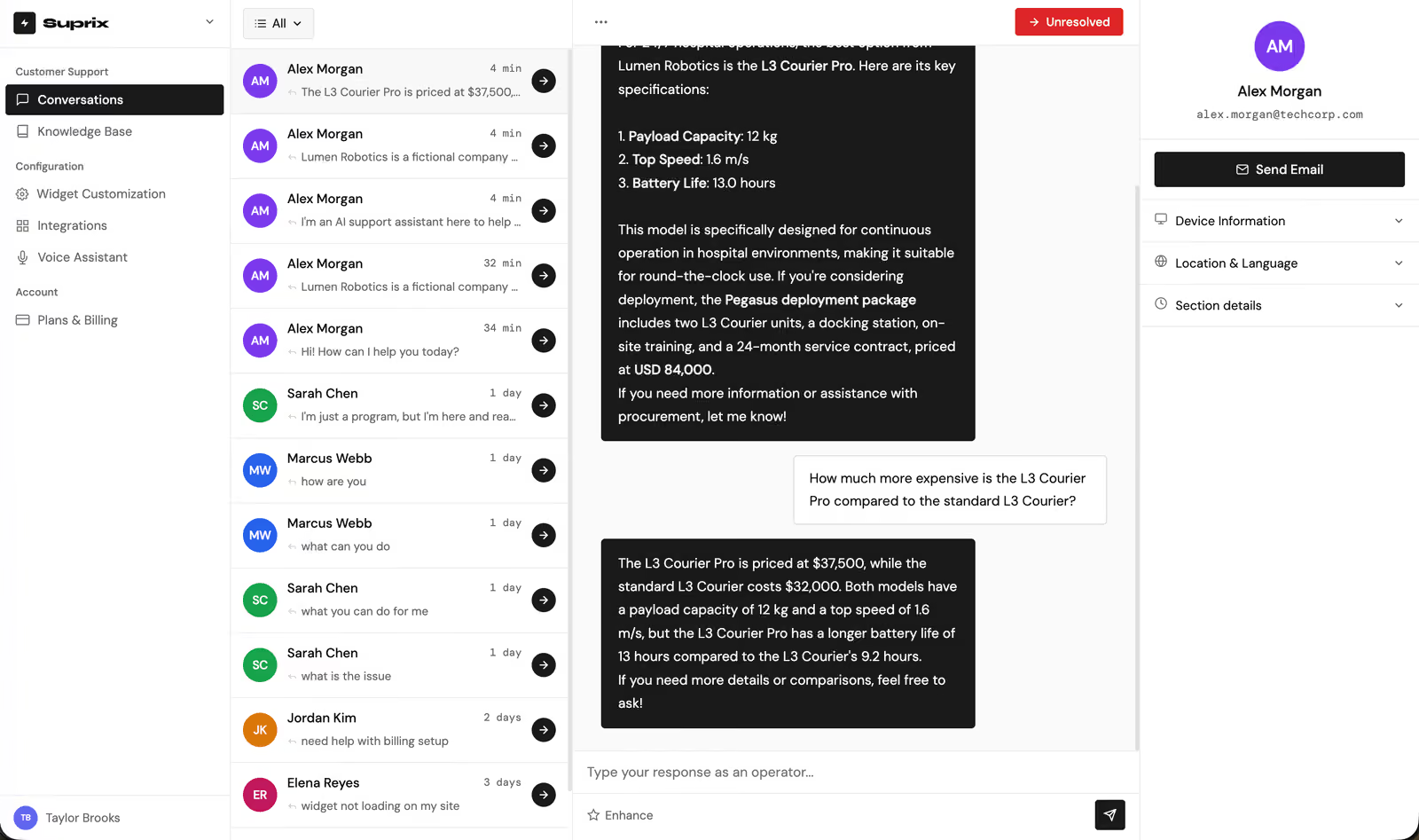 Suprix conversation inbox and customer support operator view